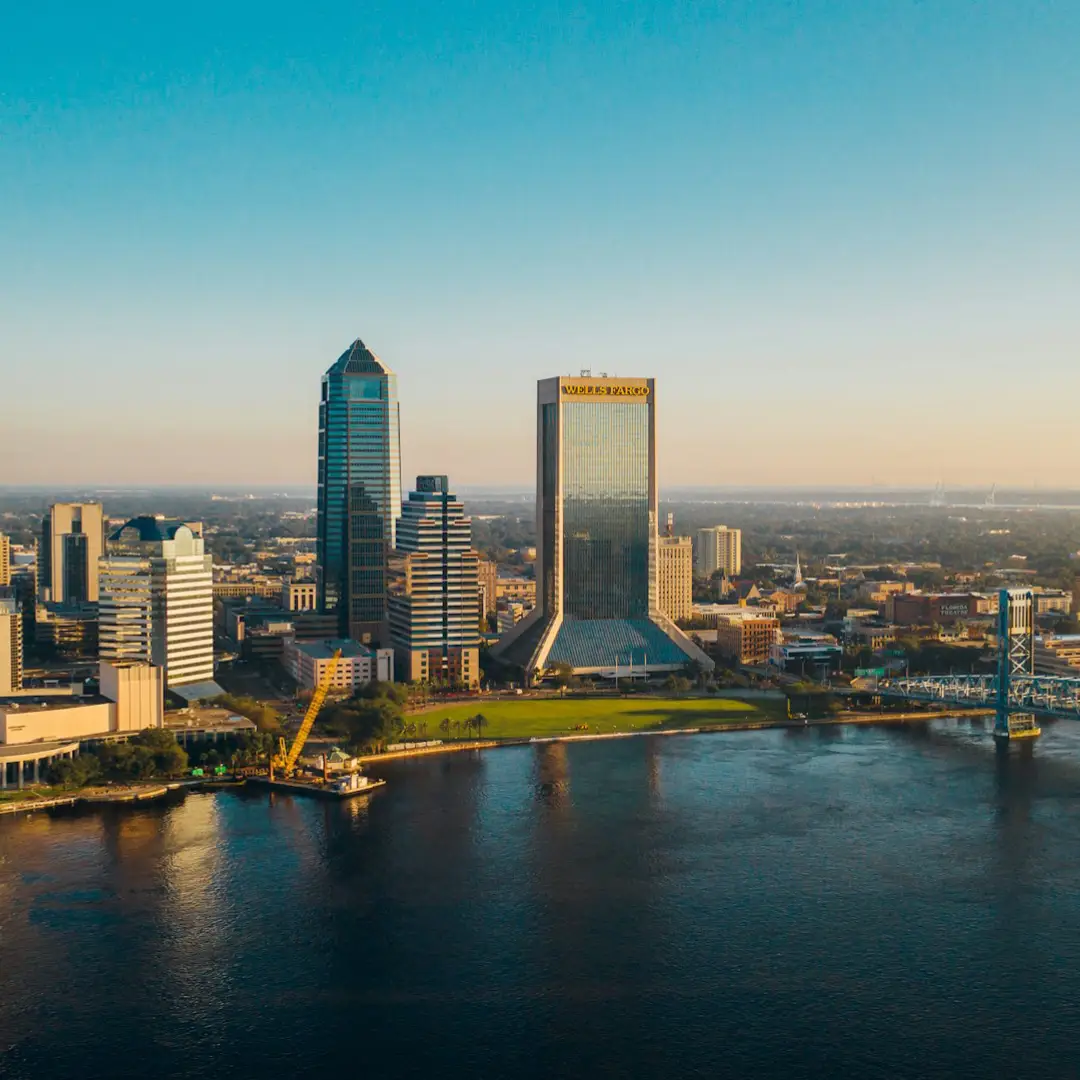 Jacksonville skyline with waterfront view during the day