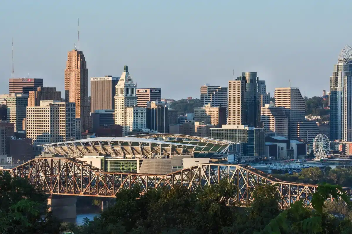 Downtown cincinnati seen from devou park across the river