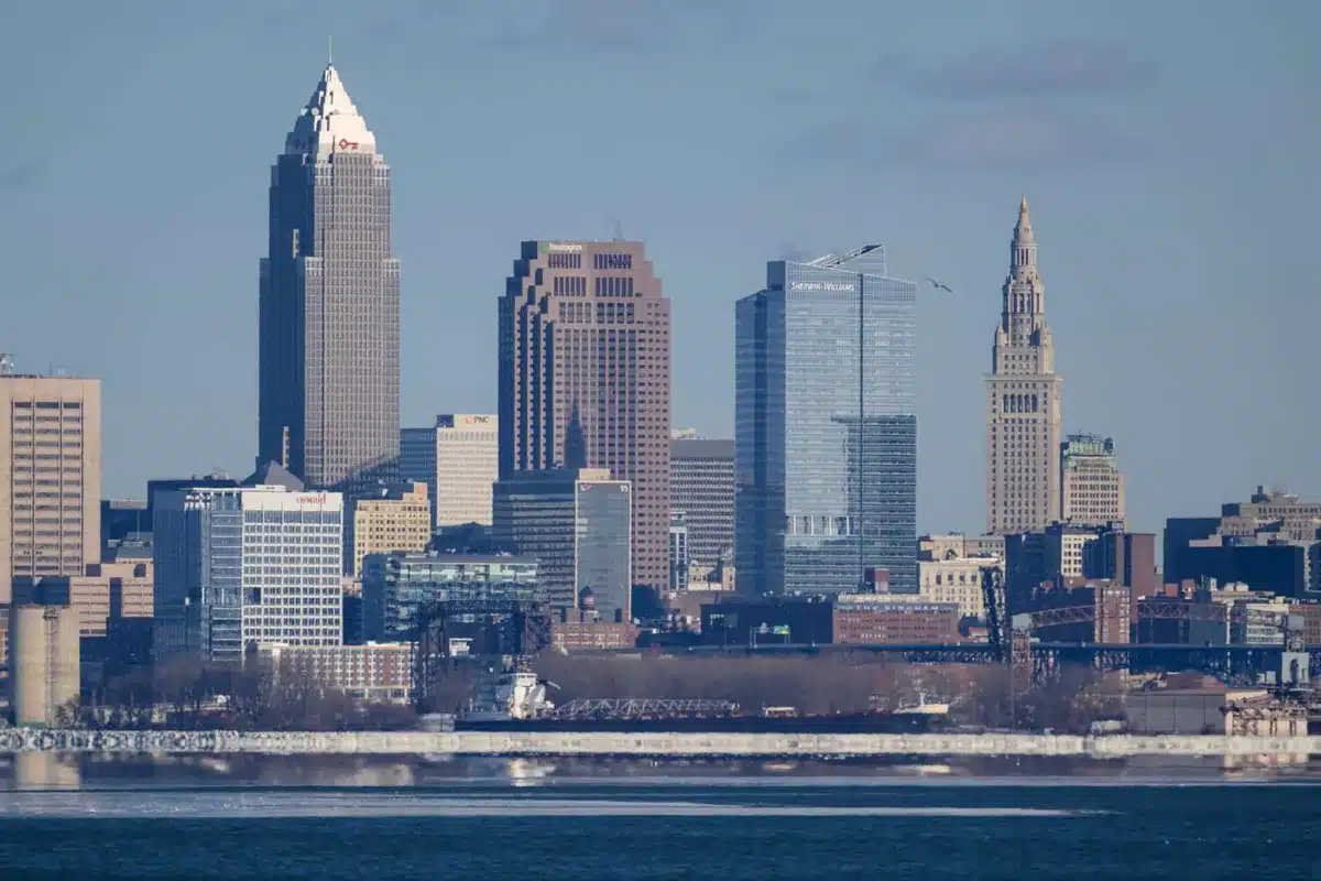 Cleveland skyline seen from lakewood park
