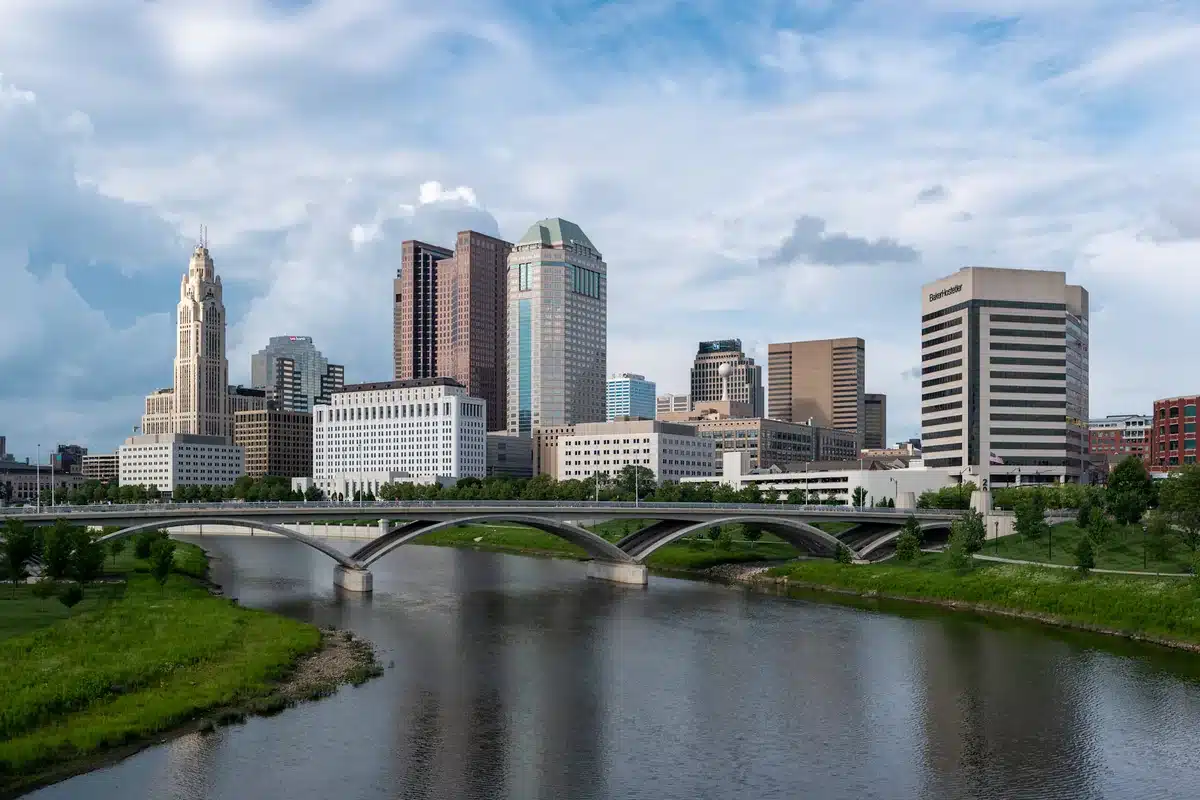 Columbus 5 Downtown columbus seen from the main street bridge over the scioto river