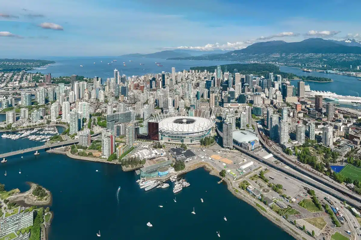 Aerial view of downtown vancouver and its waterfront